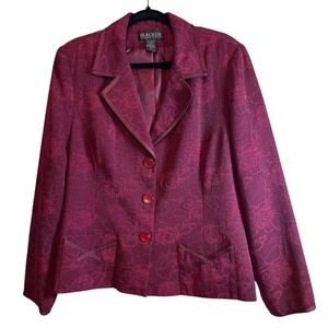 Vintage Women's Stanley BLACKER Burgundy Floral Blazer Sz 14 Lined (Blazer Only)